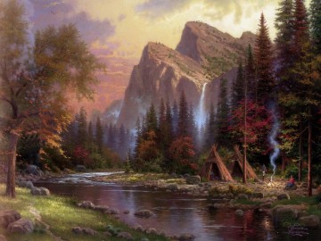 Les montagnes déclarent sa gloire Thomas Kinkade Peinture à l'huile